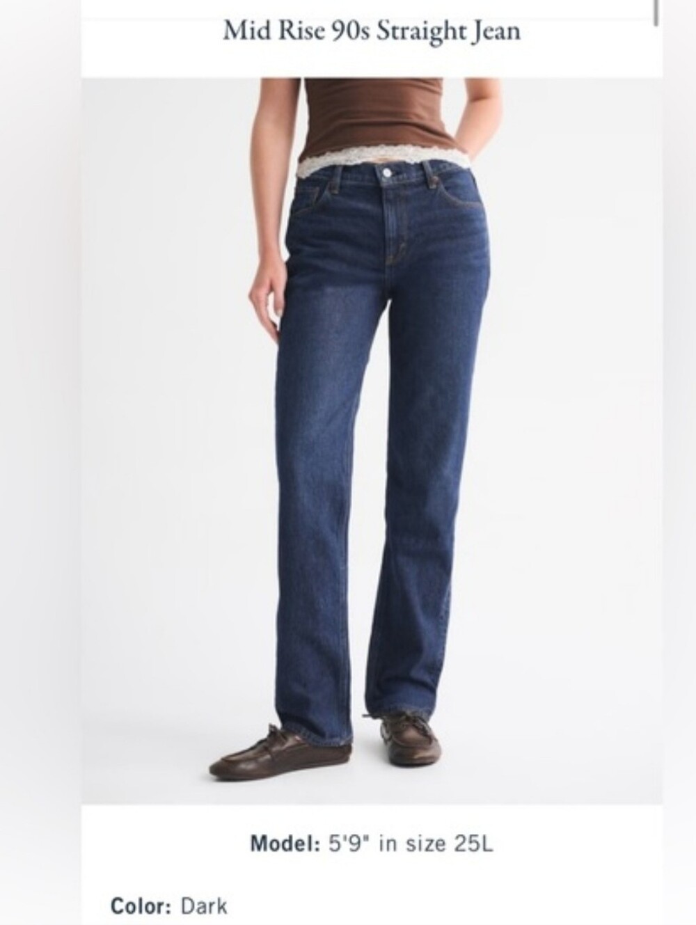 Abercrombie 90's  Mid Rise Straight Long Jeans Size 25 Long